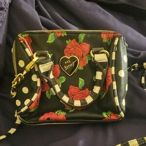 Betsey Johnson Black and Red Floral Mini Bag